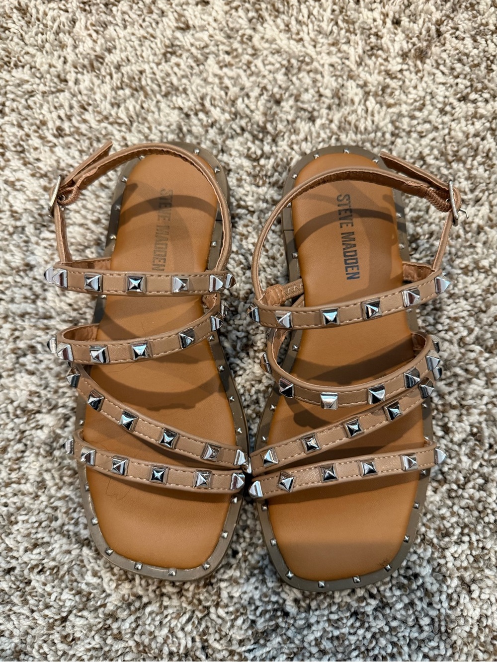 Steve Madden Girls Tan Studded Multi-Strap Sandals